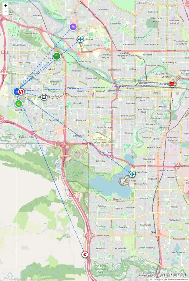 Daily accessibility map for 3 ASPEN STONE TC SW, Calgary showing nearby schools, grocery stores, parks, LRT stations and nearby amenities