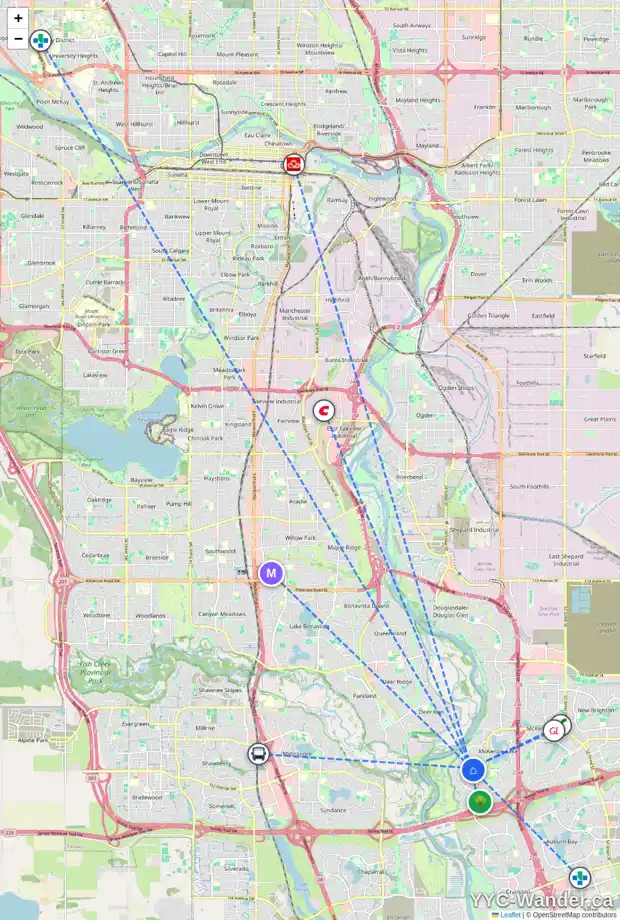 Daily accessibility map for 406 MT SPARROWHAWK PL SE, Calgary showing nearby schools, grocery stores, parks, LRT stations and nearby amenities