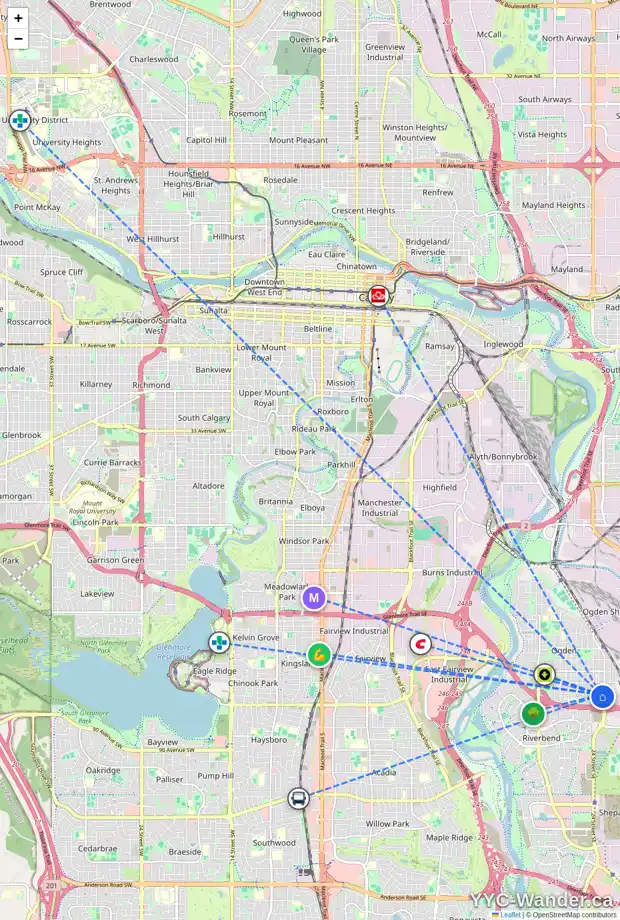 Daily accessibility map for 8004 25 ST SE, Calgary showing nearby schools, grocery stores, parks, LRT stations and nearby amenities