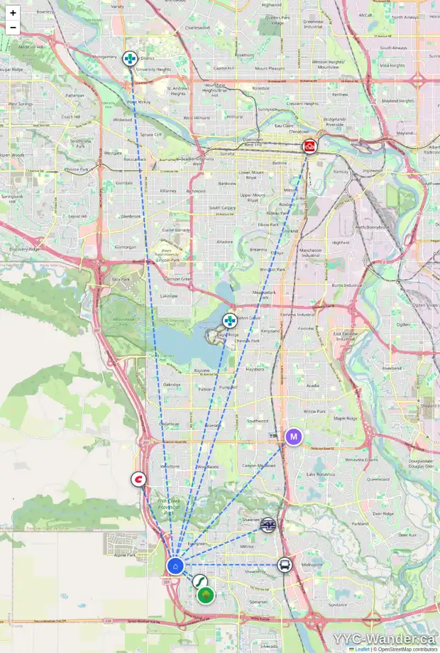 Daily accessibility map for 176 EVERGLEN WY SW, Calgary showing nearby schools, grocery stores, parks, LRT stations and nearby amenities