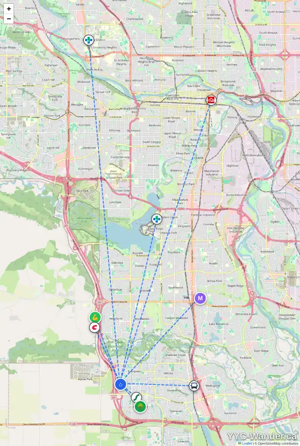 Daily accessibility map for 43 EVERGLEN MR SW, Calgary showing nearby schools, grocery stores, parks, LRT stations and nearby amenities