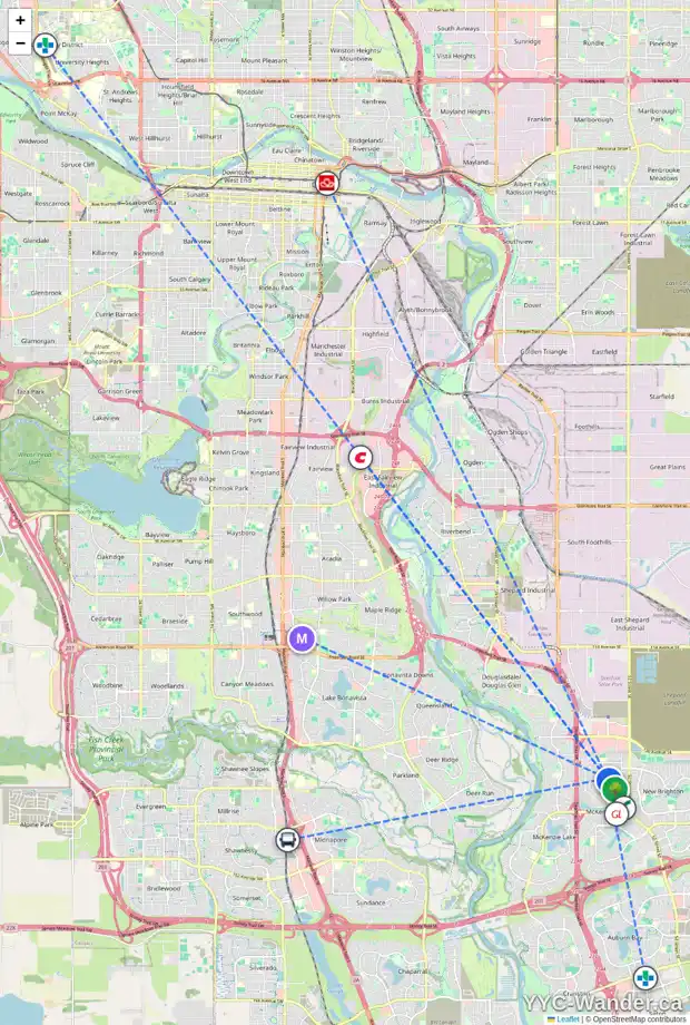 Daily accessibility map for 15004 PRESTWICK BV SE, Calgary showing nearby schools, grocery stores, parks, LRT stations and nearby amenities