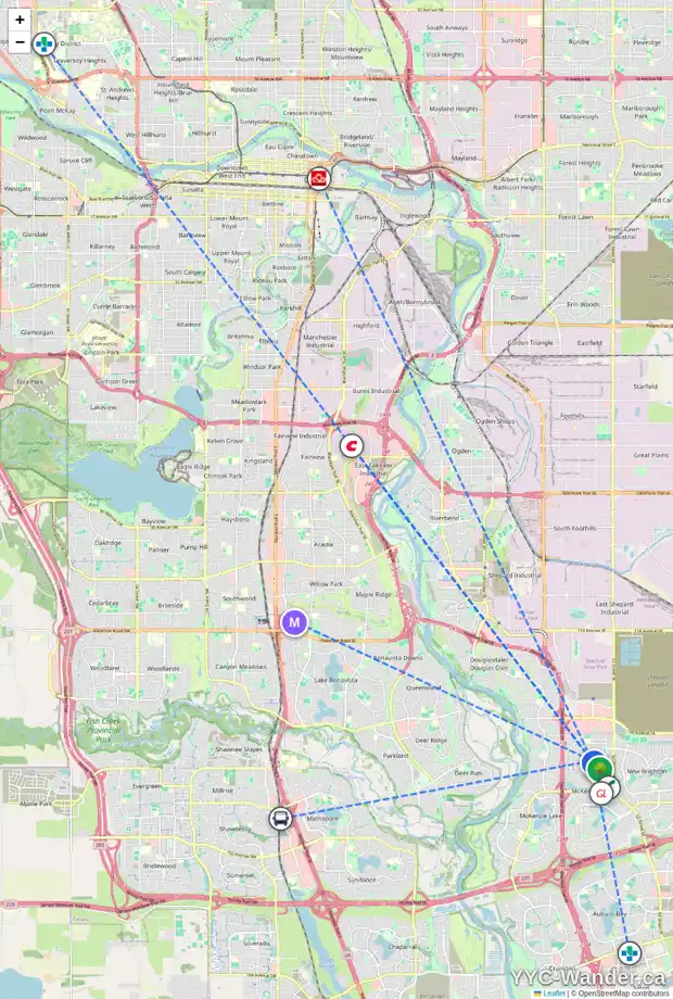 Daily accessibility map for 15028 PRESTWICK BV SE, Calgary showing nearby schools, grocery stores, parks, LRT stations and nearby amenities