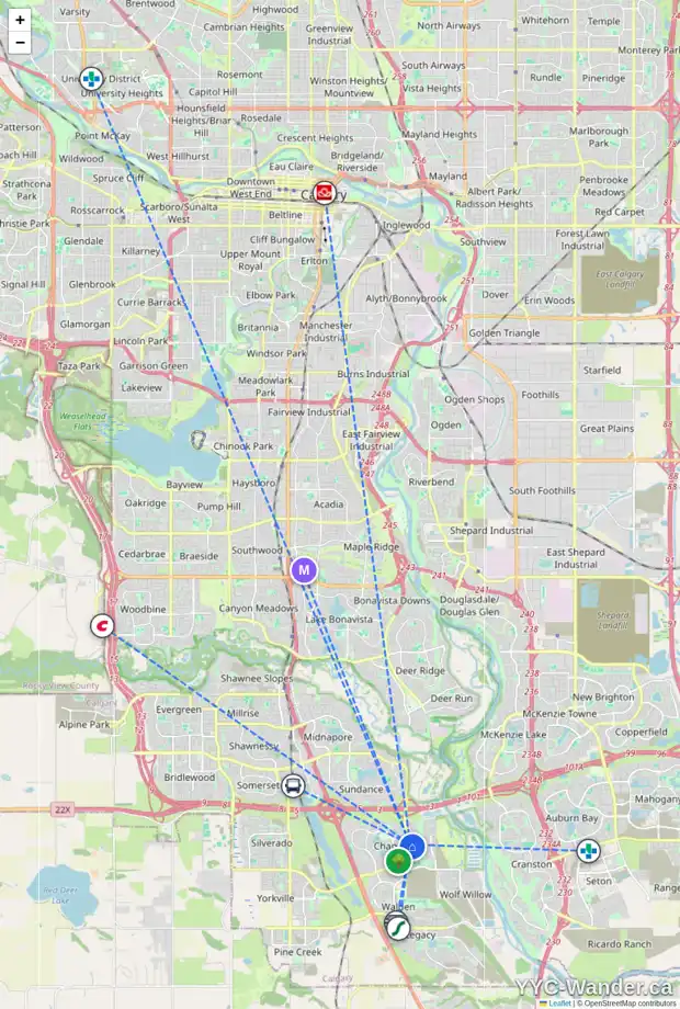 Daily accessibility map for 475 CHAPARRAL RIDGE CI SE, Calgary showing nearby schools, grocery stores, parks, LRT stations and nearby amenities