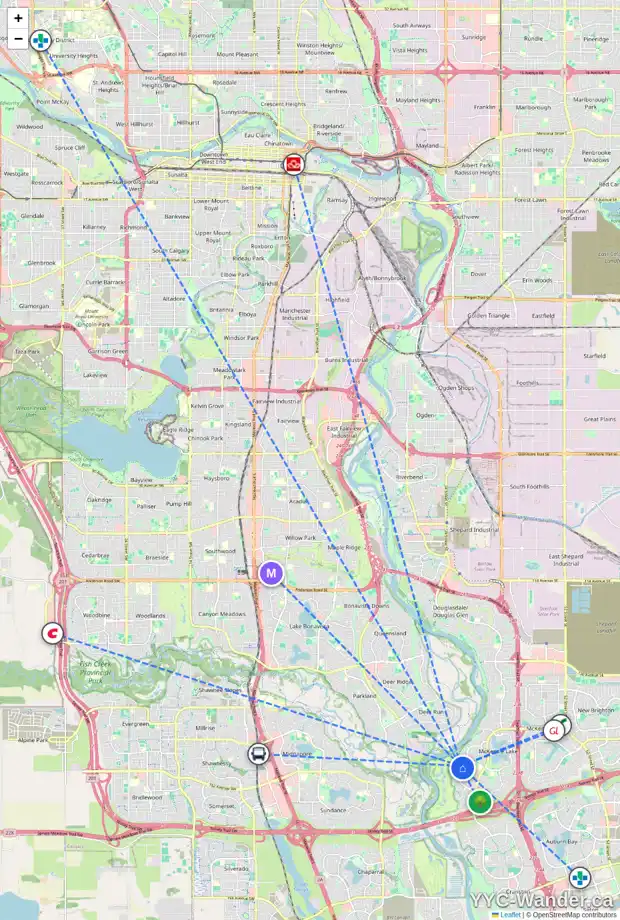 Daily accessibility map for 210 MOUNTAIN PARK DR SE, Calgary showing nearby schools, grocery stores, parks, LRT stations and nearby amenities