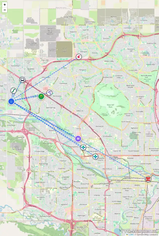 Daily accessibility map for 51 TUSCANY GLEN PA NW, Calgary showing nearby schools, grocery stores, parks, LRT stations and nearby amenities