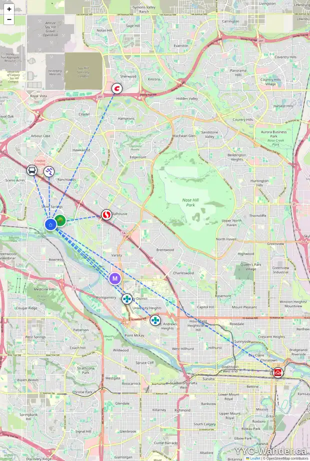 Daily accessibility map for 5927 SILVER RIDGE DR NW, Calgary showing nearby schools, grocery stores, parks, LRT stations and nearby amenities