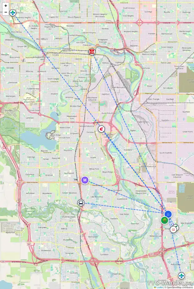Daily accessibility map for 307 PRESTWICK CL SE, Calgary showing nearby schools, grocery stores, parks, LRT stations and nearby amenities
