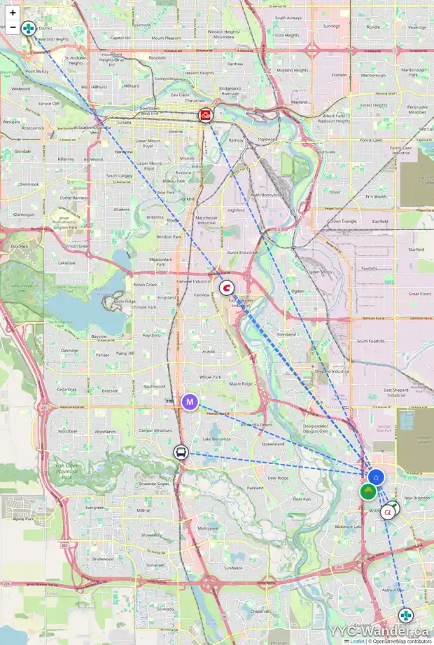 Daily accessibility map for 319 PRESTWICK CL SE, Calgary showing nearby schools, grocery stores, parks, LRT stations and nearby amenities