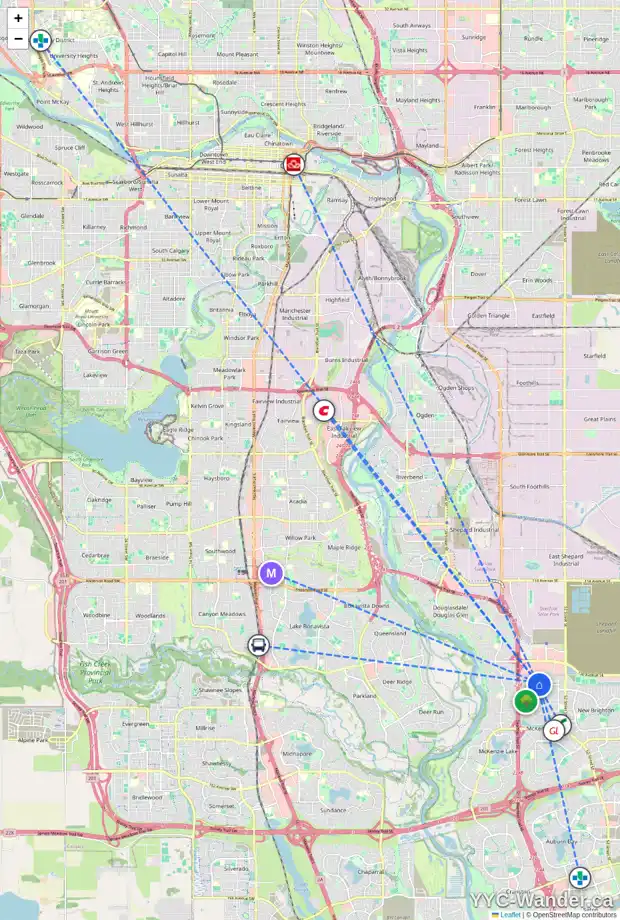 Daily accessibility map for 91 PRESTWICK CL SE, Calgary showing nearby schools, grocery stores, parks, LRT stations and nearby amenities