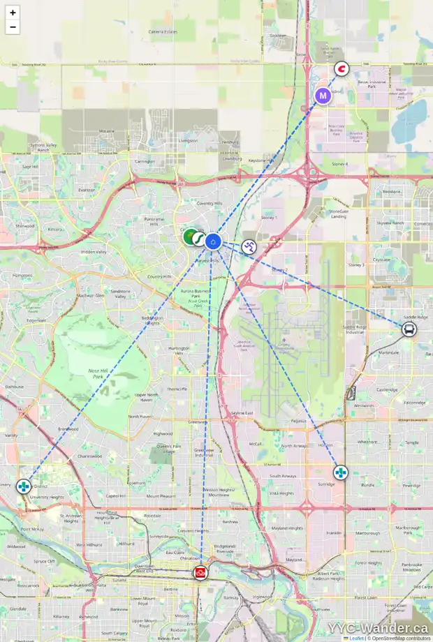 Daily accessibility map for 121 COVENTRY GR NE, Calgary showing nearby schools, grocery stores, parks, LRT stations and nearby amenities