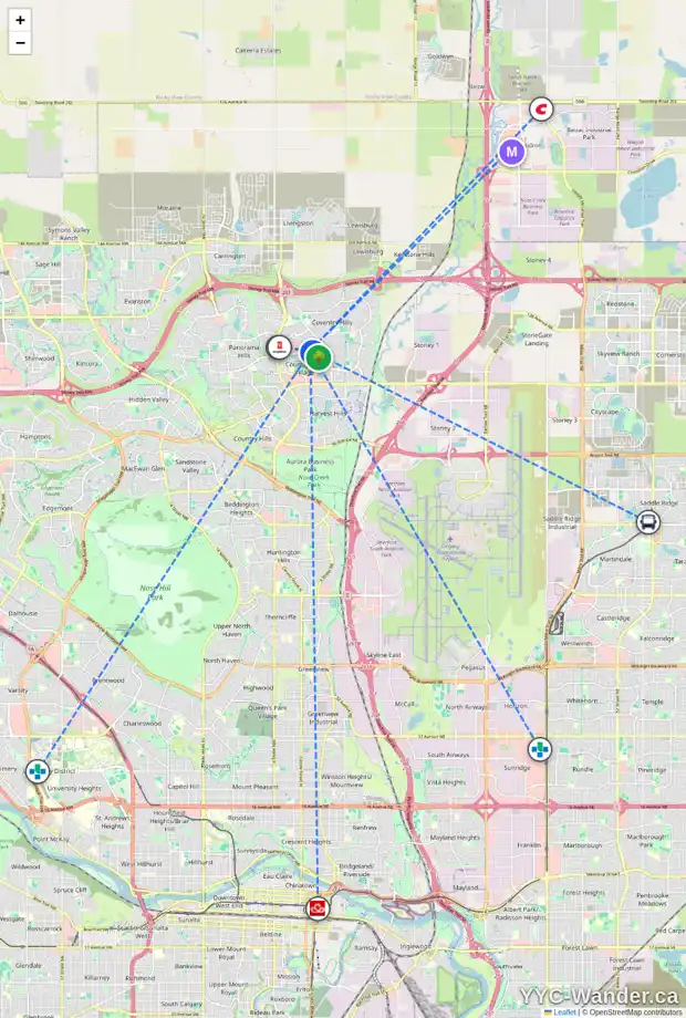 Daily accessibility map for 2154 151 COUNTRY VILLAGE RD NE, Calgary showing nearby schools, grocery stores, parks, LRT stations and nearby amenities