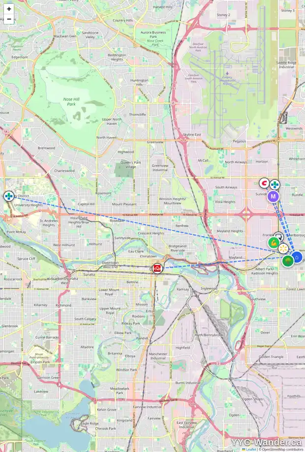 Daily accessibility map for 220 FONDA DR SE, Calgary showing nearby schools, grocery stores, parks, LRT stations and nearby amenities