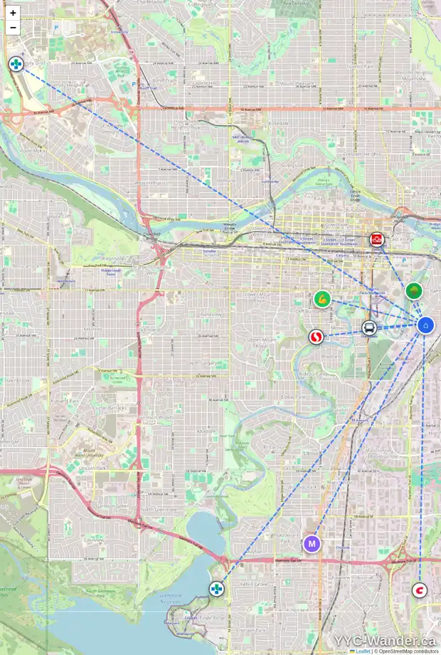 Daily accessibility map for 722 24 AV SE, Calgary showing nearby schools, grocery stores, parks, LRT stations and nearby amenities