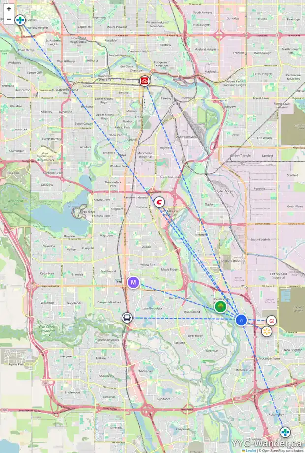 Daily accessibility map for 347 DOUGLAS PARK BV SE, Calgary showing nearby schools, grocery stores, parks, LRT stations and nearby amenities
