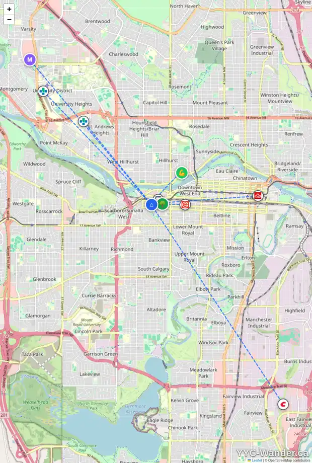 Daily accessibility map for 202 1826 11 AV SW, Calgary showing nearby schools, grocery stores, parks, LRT stations and nearby amenities