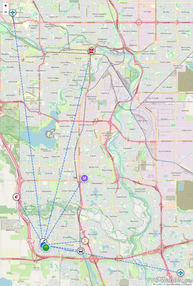 Daily accessibility map for 53 BRIDLERIDGE HT SW, Calgary showing nearby schools, grocery stores, parks, LRT stations and nearby amenities