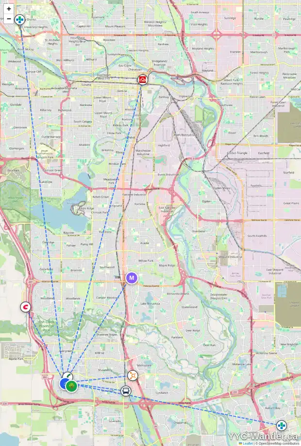 Daily accessibility map for 58 BRIDLERANGE CI SW, Calgary showing nearby schools, grocery stores, parks, LRT stations and nearby amenities