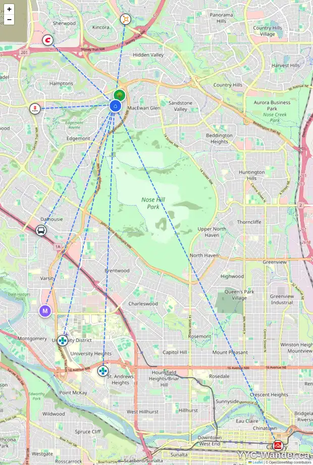 Daily accessibility map for 295 EDGEBROOK PA NW, Calgary showing nearby schools, grocery stores, parks, LRT stations and nearby amenities