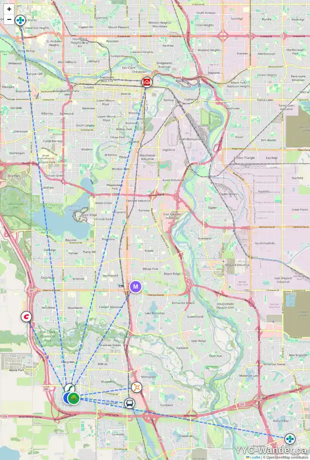 Daily accessibility map for 142 BRIDLERANGE CI SW, Calgary showing nearby schools, grocery stores, parks, LRT stations and nearby amenities