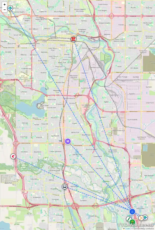 Daily accessibility map for 103 CRANBERRY GR SE, Calgary showing nearby schools, grocery stores, parks, LRT stations and nearby amenities