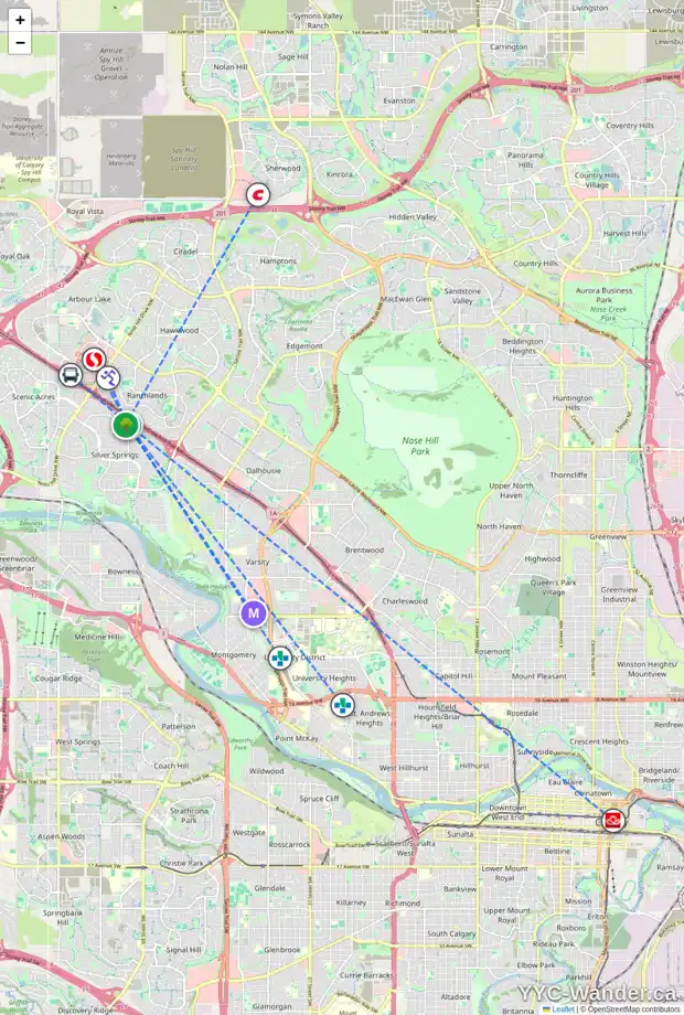 Daily accessibility map for 123 SILVERSTONE RD NW, Calgary showing nearby schools, grocery stores, parks, LRT stations and nearby amenities