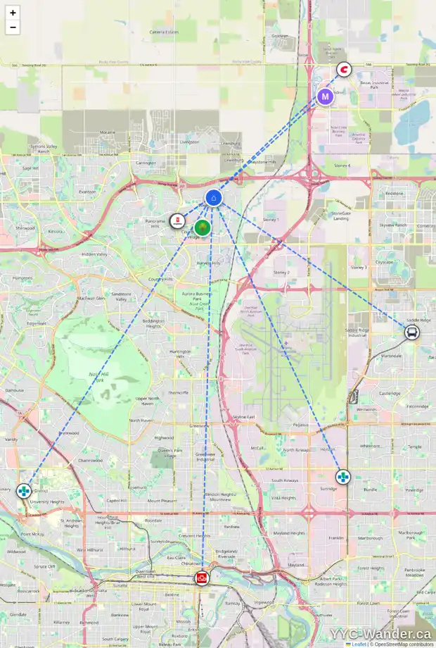 Daily accessibility map for 13088 COVENTRY HILLS WY NE, Calgary showing nearby schools, grocery stores, parks, LRT stations and nearby amenities