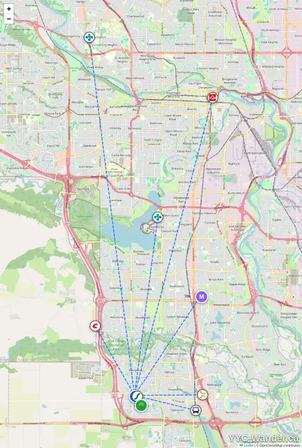 Daily accessibility map for 3123 16320 24 ST SW, Calgary showing nearby schools, grocery stores, parks, LRT stations and nearby amenities