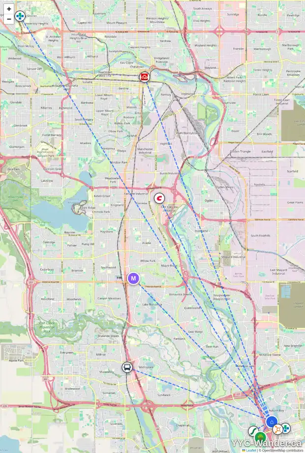Daily accessibility map for 60 AUBURN SOUND TC SE, Calgary showing nearby schools, grocery stores, parks, LRT stations and nearby amenities