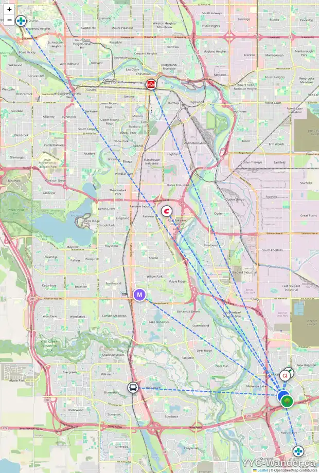 Daily accessibility map for 124 ELGIN ESTATES HL SE, Calgary showing nearby schools, grocery stores, parks, LRT stations and nearby amenities