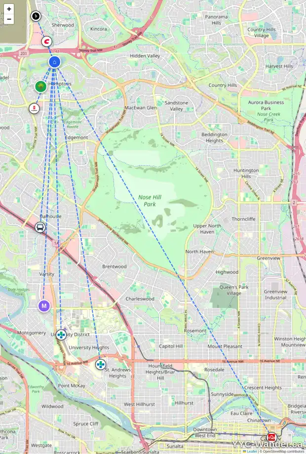 Daily accessibility map for 4598 HAMPTONS WY NW, Calgary showing nearby schools, grocery stores, parks, LRT stations and nearby amenities