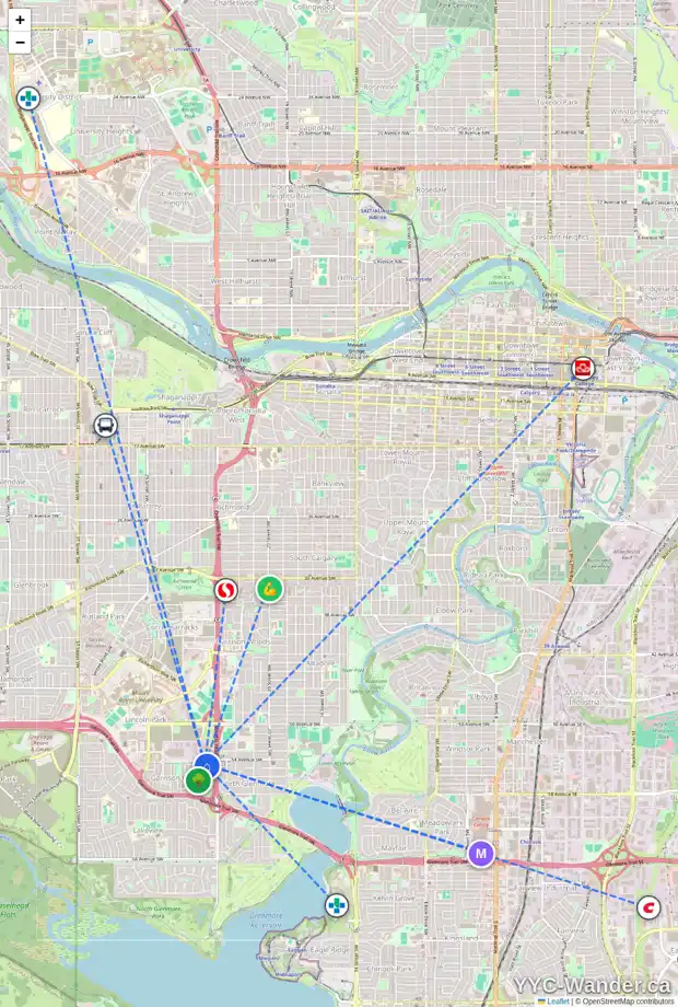 Daily accessibility map for 18 CYPRUS GR SW, Calgary showing nearby schools, grocery stores, parks, LRT stations and nearby amenities