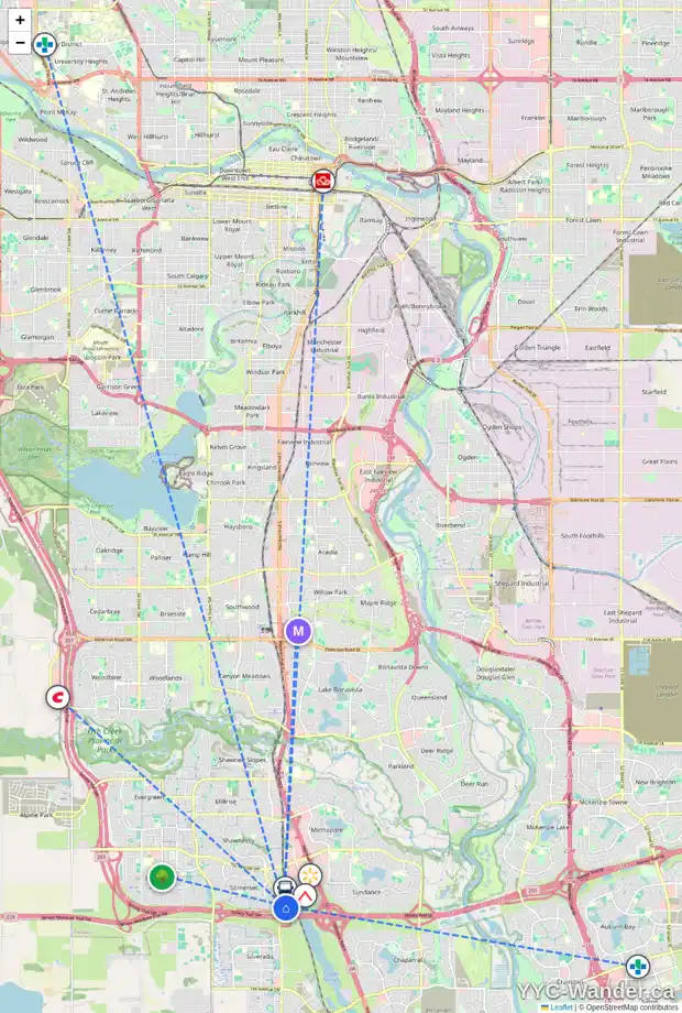 Daily accessibility map for 404 5500 SOMERVALE CO SW, Calgary showing nearby schools, grocery stores, parks, LRT stations and nearby amenities