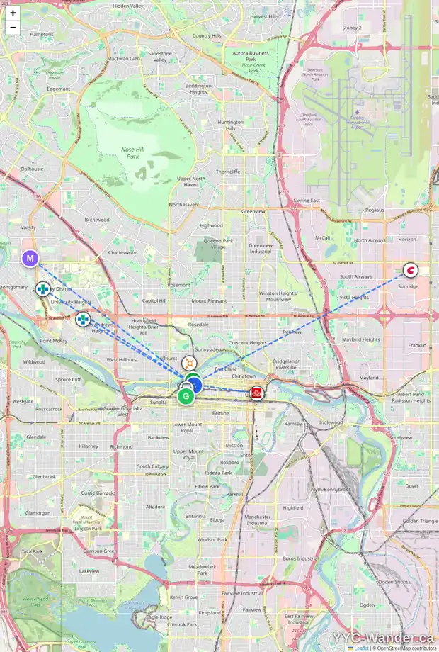 Daily accessibility map for 2603 1078 6 AV SW, Calgary showing nearby schools, grocery stores, parks, LRT stations and nearby amenities