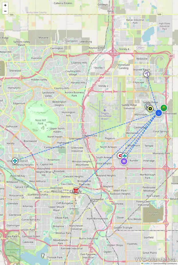 Daily accessibility map for 27 TARALAKE GD NE, Calgary showing nearby schools, grocery stores, parks, LRT stations and nearby amenities