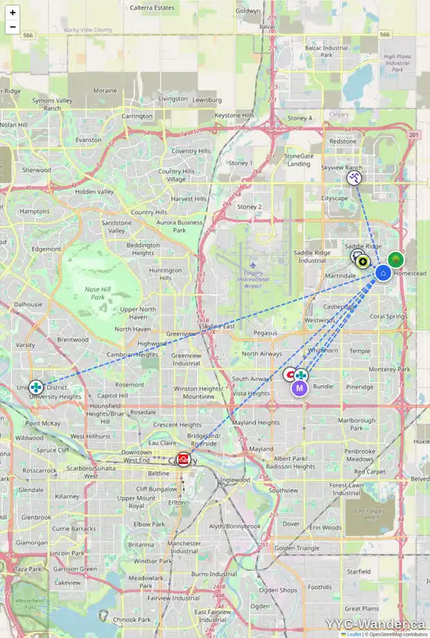 Daily accessibility map for 47 TARALAKE GD NE, Calgary showing nearby schools, grocery stores, parks, LRT stations and nearby amenities