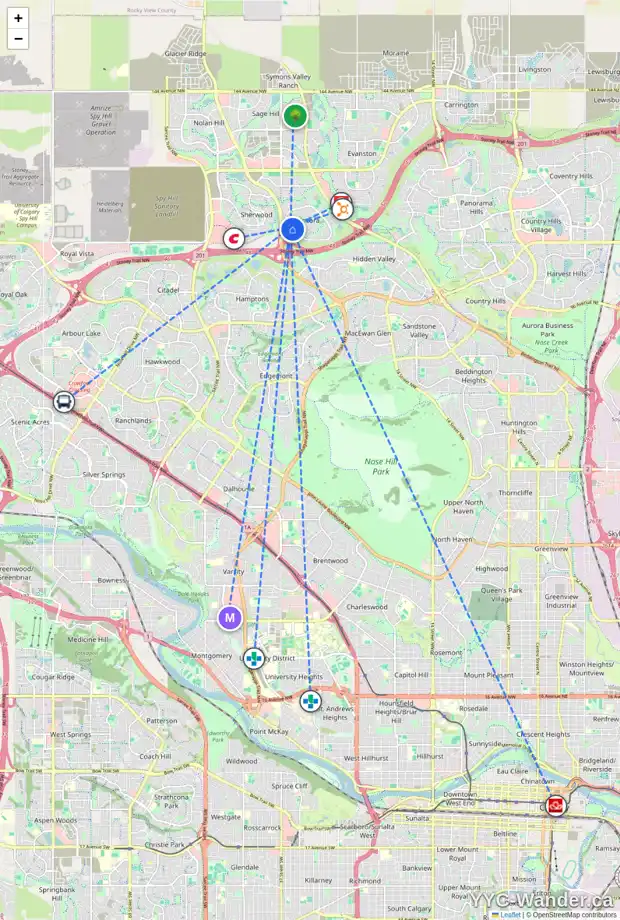 Daily accessibility map for 3 KINCORA MR NW, Calgary showing nearby schools, grocery stores, parks, LRT stations and nearby amenities