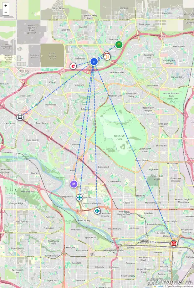 Daily accessibility map for 83 KINCORA MR NW, Calgary showing nearby schools, grocery stores, parks, LRT stations and nearby amenities