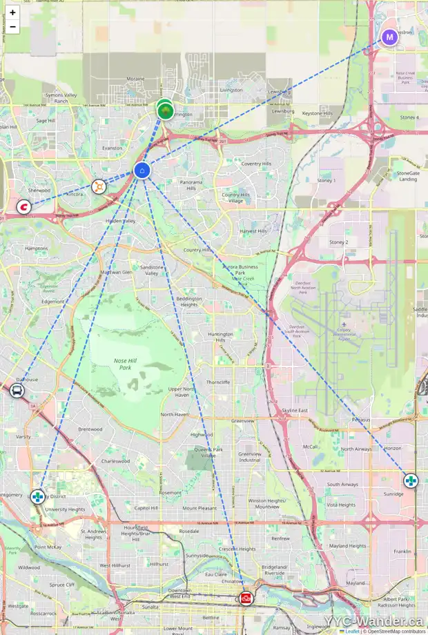 Daily accessibility map for 137 PANTEGO RD NW, Calgary showing nearby schools, grocery stores, parks, LRT stations and nearby amenities