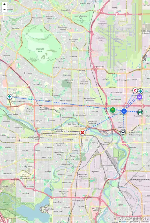 Daily accessibility map for 1029 MCKINNON DR NE, Calgary showing nearby schools, grocery stores, parks, LRT stations and nearby amenities