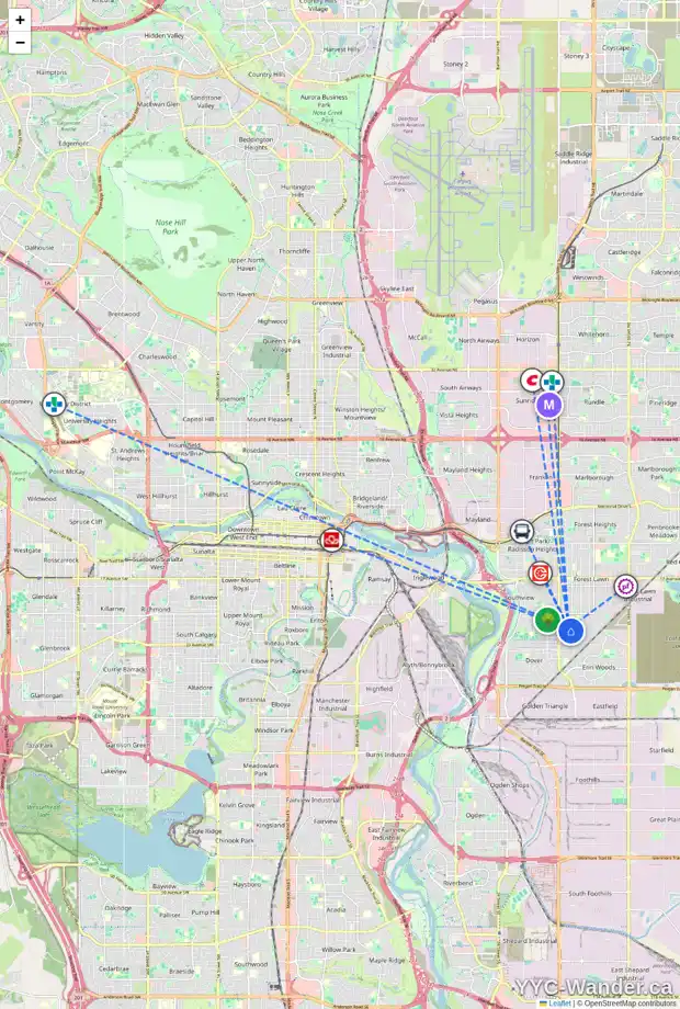 Daily accessibility map for 3910 29A AV SE, Calgary showing nearby schools, grocery stores, parks, LRT stations and nearby amenities
