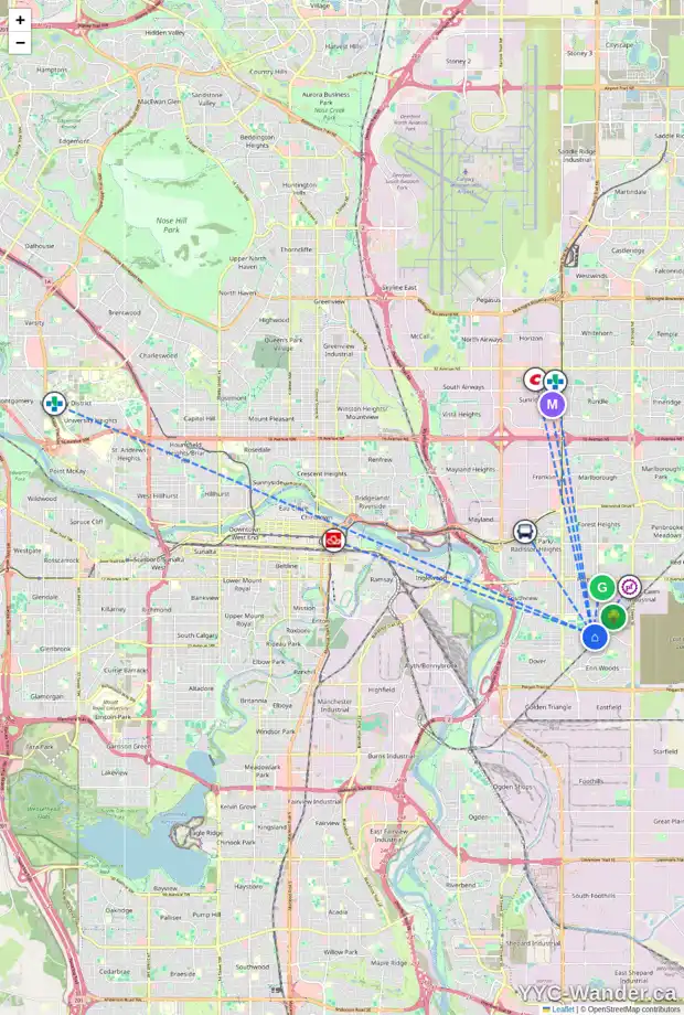 Daily accessibility map for 3210 DOVER CR SE, Calgary showing nearby schools, grocery stores, parks, LRT stations and nearby amenities