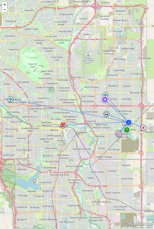 Daily accessibility map for 24 PENSVILLE RD SE, Calgary showing nearby schools, grocery stores, parks, LRT stations and nearby amenities