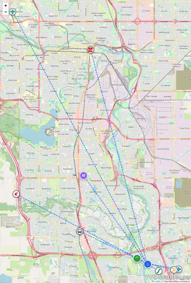 Daily accessibility map for 242 CRANLEIGH VW SE, Calgary showing nearby schools, grocery stores, parks, LRT stations and nearby amenities