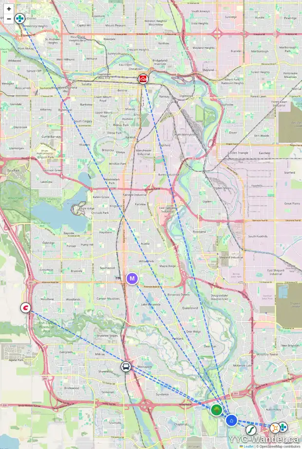 Daily accessibility map for 278 CRANLEIGH VW SE, Calgary showing nearby schools, grocery stores, parks, LRT stations and nearby amenities
