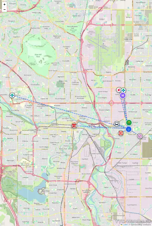 Daily accessibility map for 1128 39 ST SE, Calgary showing nearby schools, grocery stores, parks, LRT stations and nearby amenities