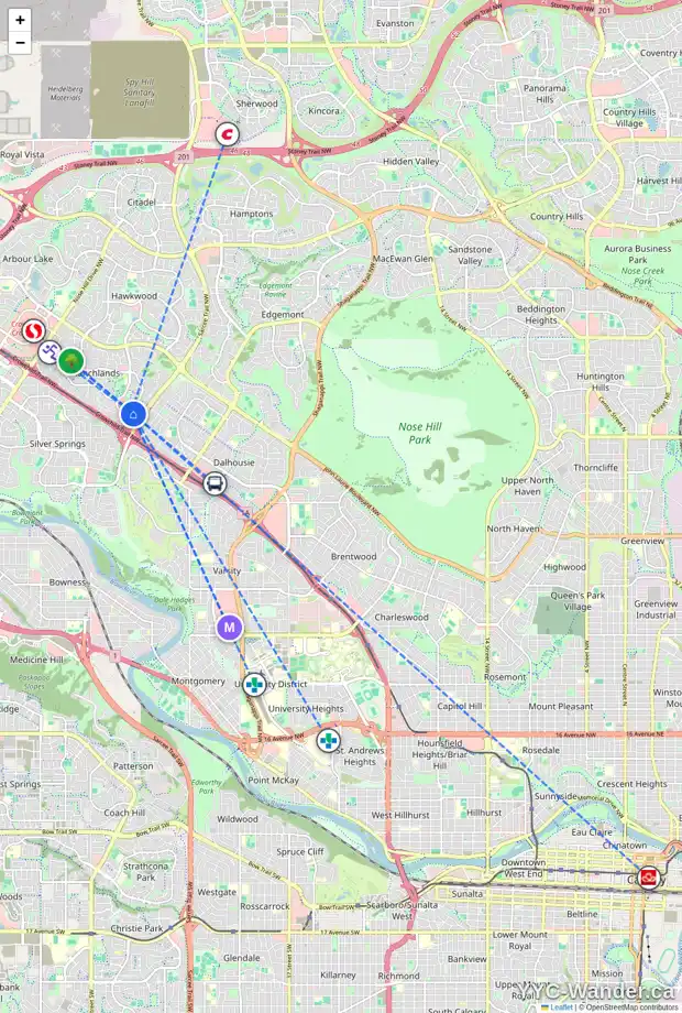 Daily accessibility map for 6520 RANCHVIEW DR NW, Calgary showing nearby schools, grocery stores, parks, LRT stations and nearby amenities