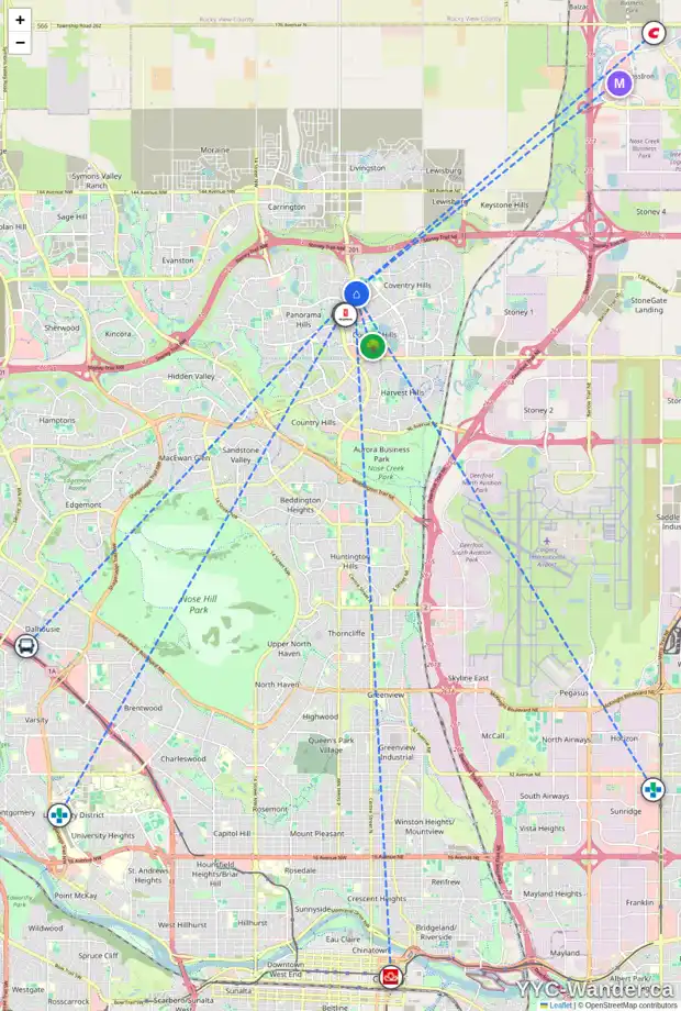 Daily accessibility map for 80 COVEHAVEN TC NE, Calgary showing nearby schools, grocery stores, parks, LRT stations and nearby amenities