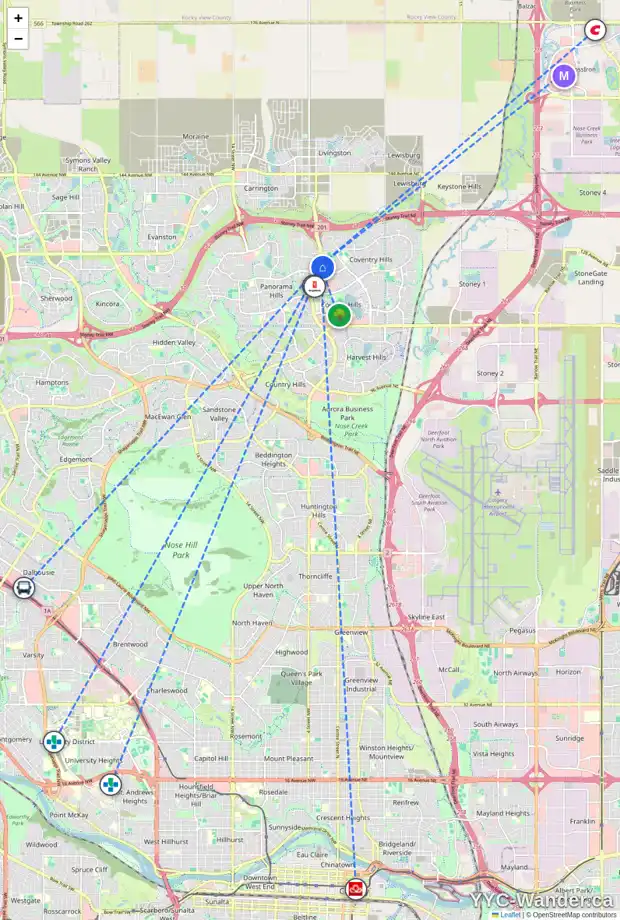 Daily accessibility map for 96 COVEHAVEN TC NE, Calgary showing nearby schools, grocery stores, parks, LRT stations and nearby amenities