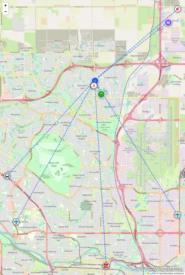 Daily accessibility map for 144 COVEHAVEN TC NE, Calgary showing nearby schools, grocery stores, parks, LRT stations and nearby amenities